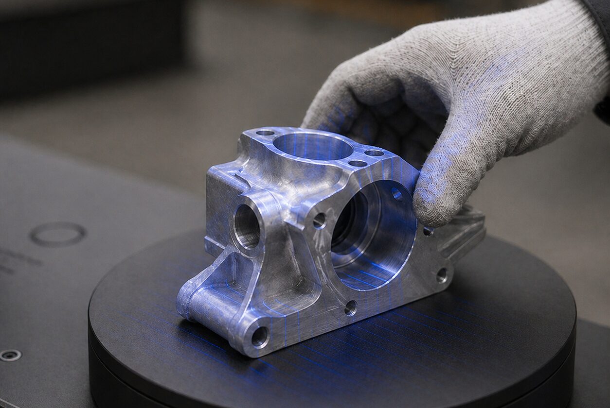 Placing a machined part on the ScanHub turntable